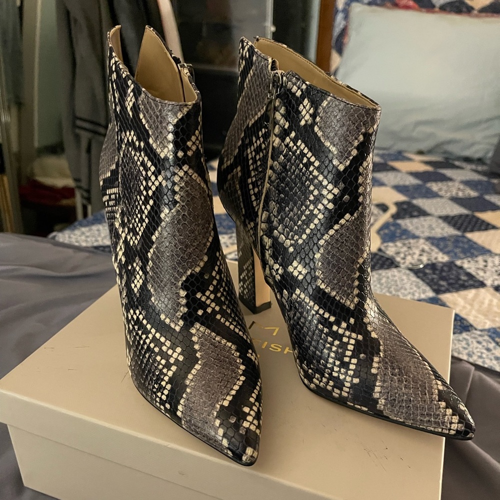 Marc Fisher Black Snake Print Bootie